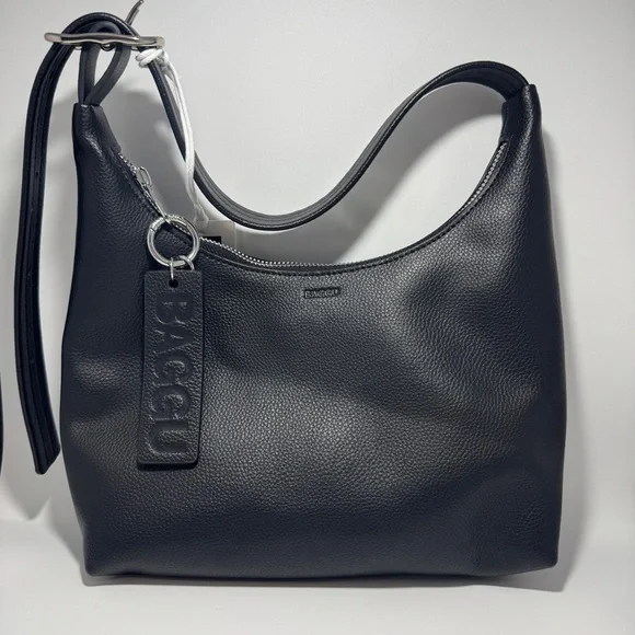 BAGGU Black Recycled leather mini shoulder Textured Shoulder Bag - Picture 2 of 3